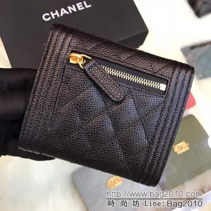 CHANEL香奈兒 古巴CU系列 leboy短三折錢包 荔枝牛皮綾格紋 復古金扣 80734  DJC3152